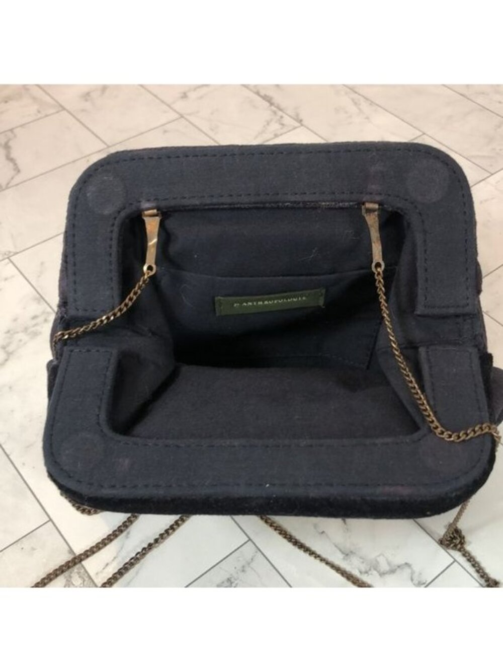 Anthropologie Womens Mollie Black Velvet Clutch Purse Bag with Chain Strap - Picture 5 of 11